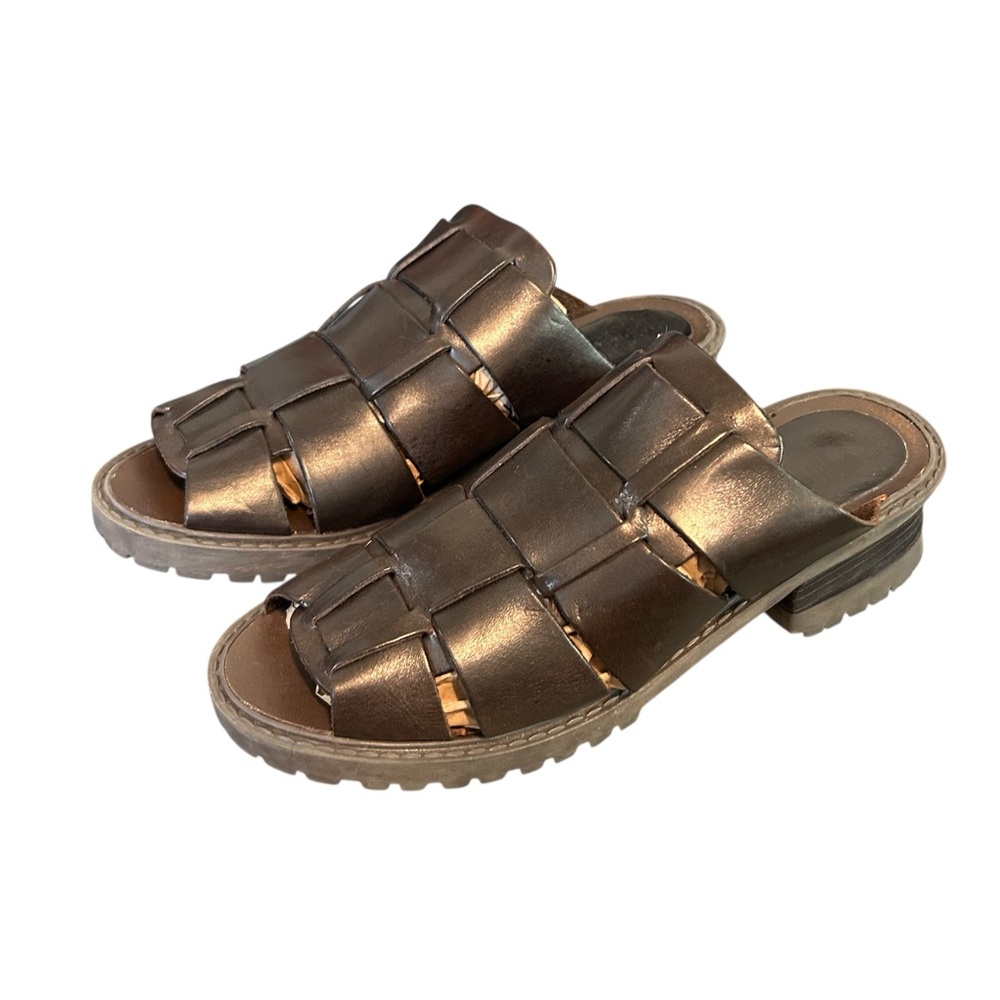 90s Mia 8.5 amazonas fisherman sandals chunky heel leather braided strap vintage